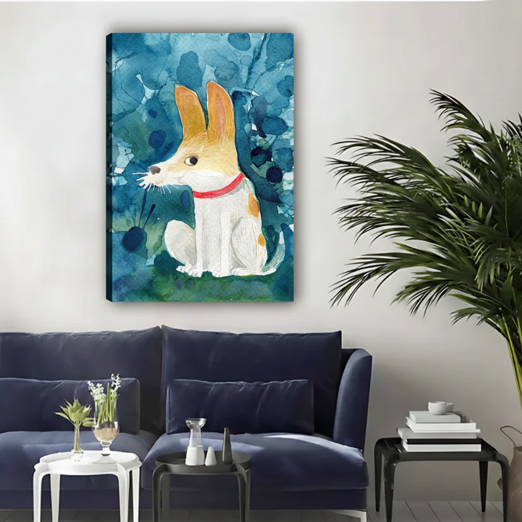 Watercolor Bunny Rabbit Framed Canvas Wall Art — Teal|Liberty Signs#L1822