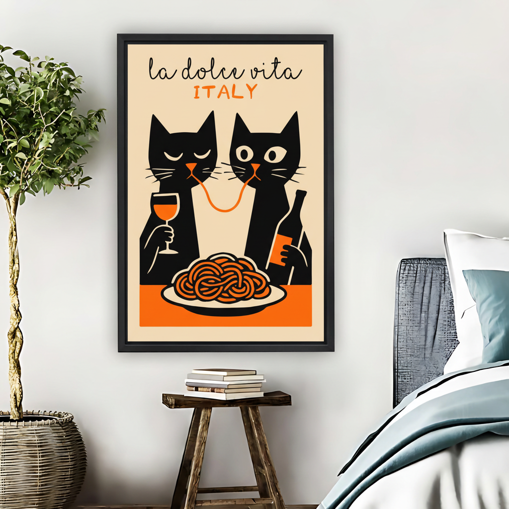 La Dolce Vita Italy Black Cats Framed Canvas Wall Art| Liberty Signs #L1639