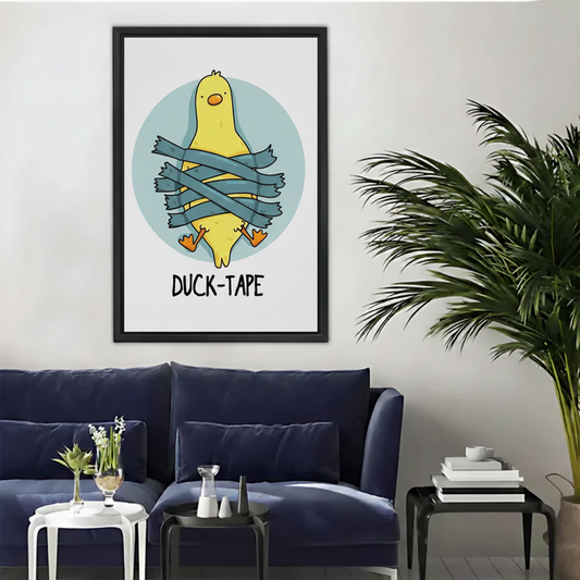 Funny Duck Tape Pun Cartoon Framed Canvas Wall Art|Liberty Signs#L1954