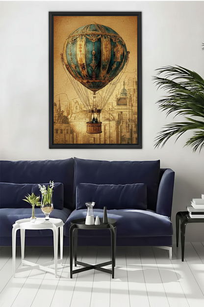 Victorian Hot Air Balloon Vintage Framed Canvas Wall Art|Liberty Signs#L1793
