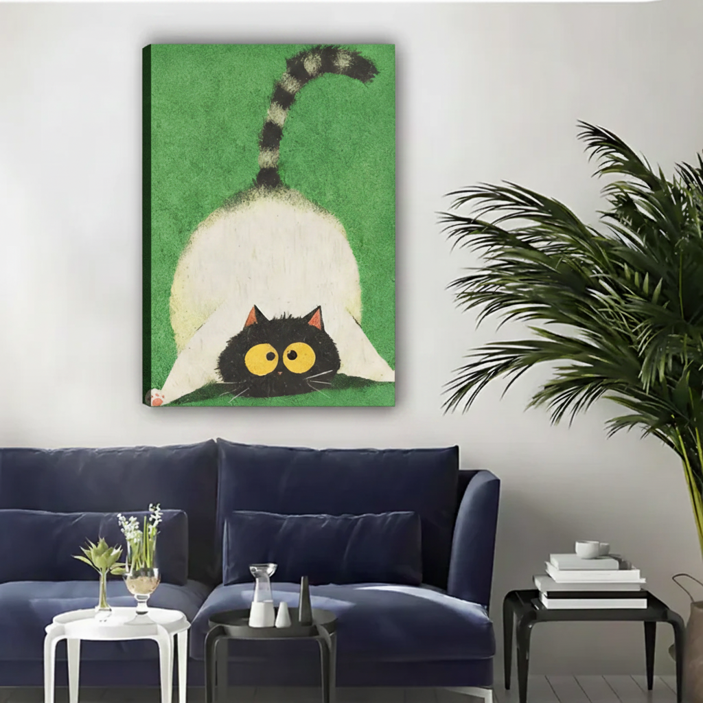 Funny Upside Down Cat Framed Canvas Wall Art Print|Liberty Signs#L1933