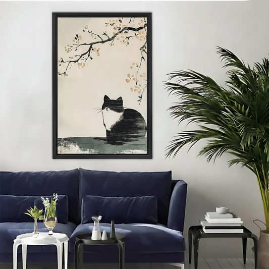 Zen Cat Under Blossom Tree Japanese Canvas Print|Liberty Signs#L1809