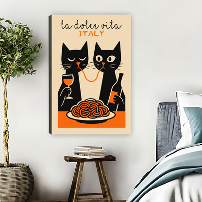 La Dolce Vita Italy Black Cats Framed Canvas Wall Art| Liberty Signs #L1639