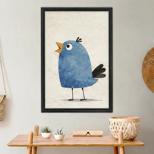 Cute Singing Blue Bird Wall Art-Minimalist Framed Canvas|Liberty Signs#L1872