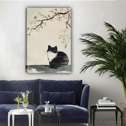 Zen Cat Under Blossom Tree Japanese Canvas Print|Liberty Signs#L1809