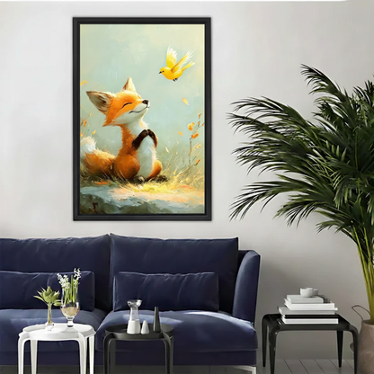 Little Fox & Bird Peaceful Moment Framed Canvas Wall Art|Liberty Signs#L1965