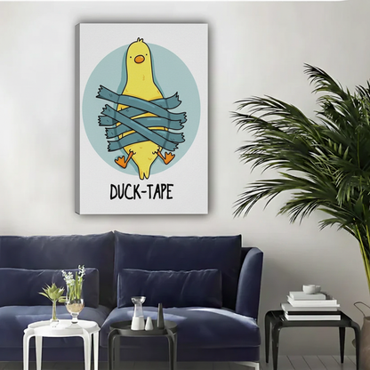 Funny Duck Tape Pun Cartoon Framed Canvas Wall Art|Liberty Signs#L1954