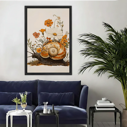Vintage Snail Botanical Floral Framed Canvas Wall Art|Liberty Signs#L1877