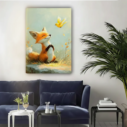 Little Fox & Bird Peaceful Moment Framed Canvas Wall Art|Liberty Signs#L1965