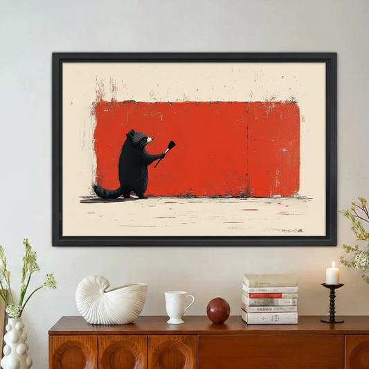 Raccoon Painter Banksy-Style Framed Canvas Wall Art|Liberty Signs#L1859