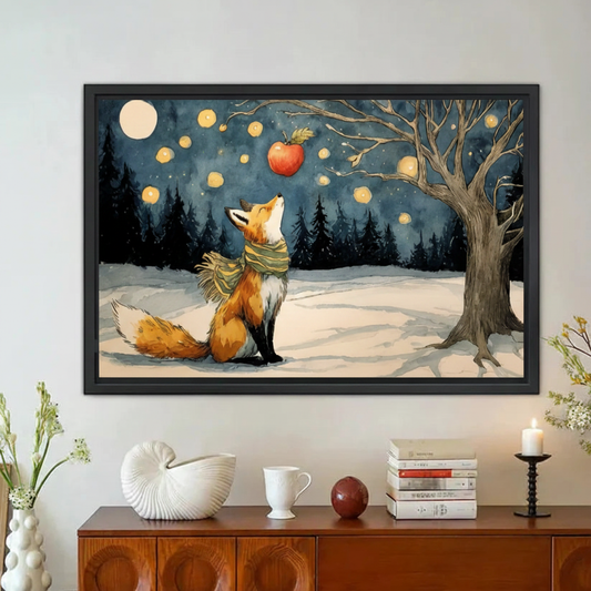 Winter Fox Starry Night Whimsical Framed Canvas Wall Art|Liberty Signs#L1945