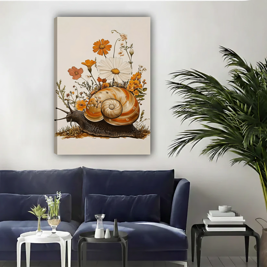 Vintage Snail Botanical Floral Framed Canvas Wall Art|Liberty Signs#L1877