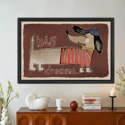 Big Dreams Dachshund Vintage Retro Framed Canvas Wall Art|Liberty Signs#L1964
