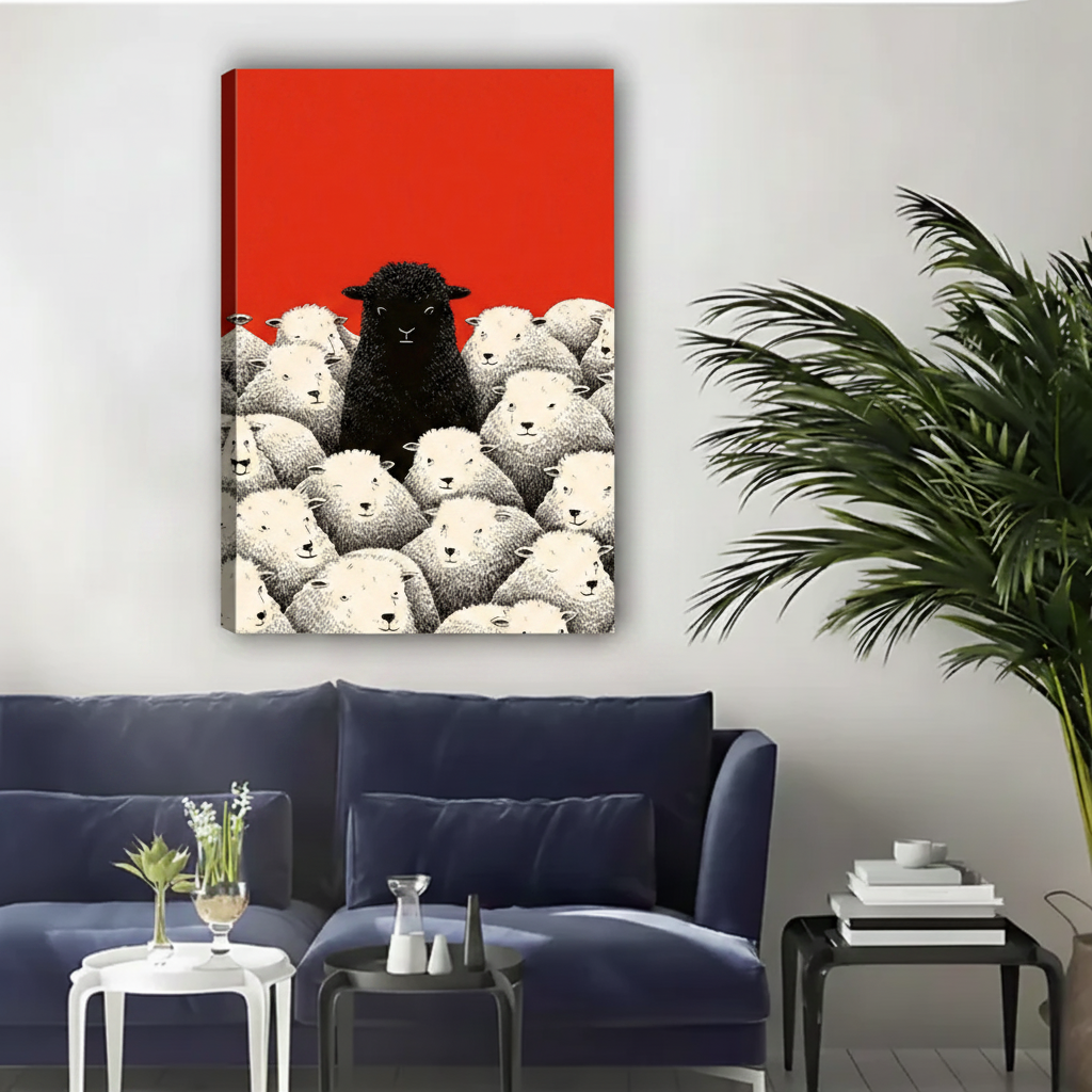 Black Sheep Stand Out Bold Red Canvas Print|Liberty Signs#L1811