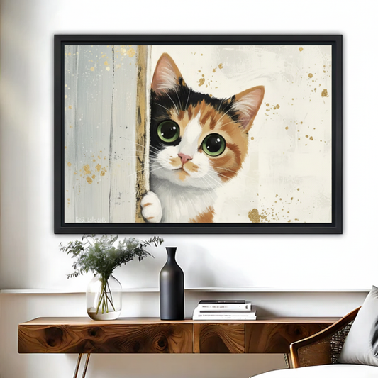 Calico Kitten Canvas Wall Art - Peeking Cat Print| Liberty Signs #L283