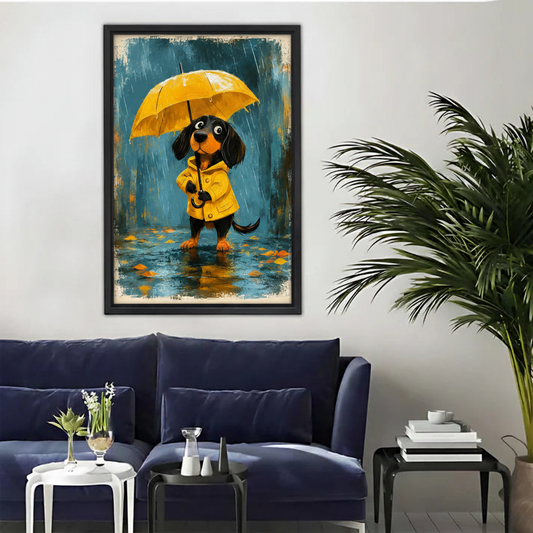 Rainy Day Dachshund Framed Canvas Wall Art Print l1957