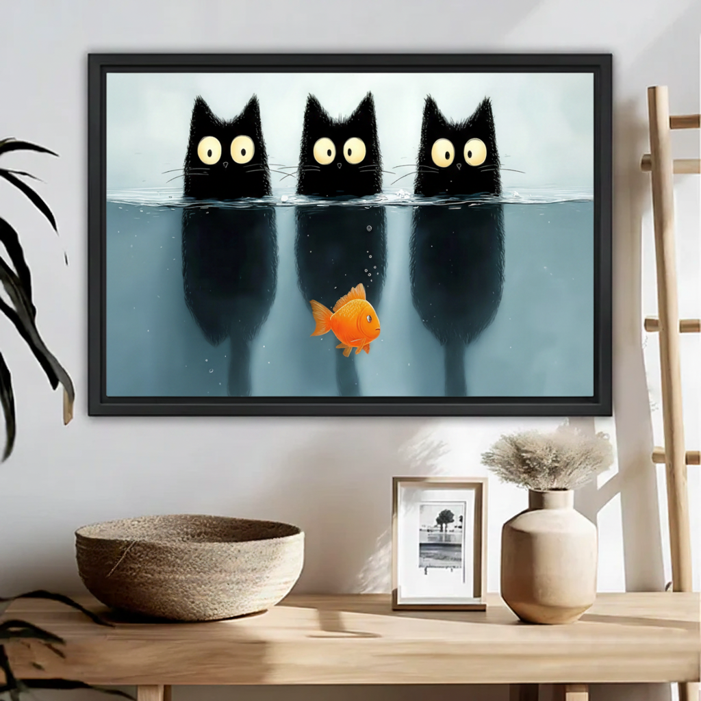 Three Black Cats Goldfish Underwater Funny Wall Art l2002