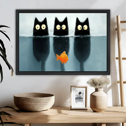 Three Black Cats Goldfish Underwater Funny Wall Art l2002