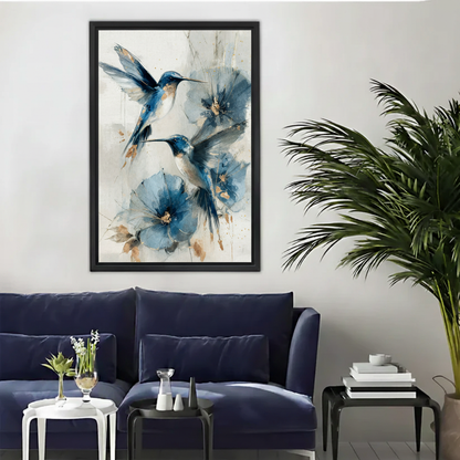 Blue Hummingbird Floral Watercolor Framed Canvas Wall Art|Liberty Signs#L1952