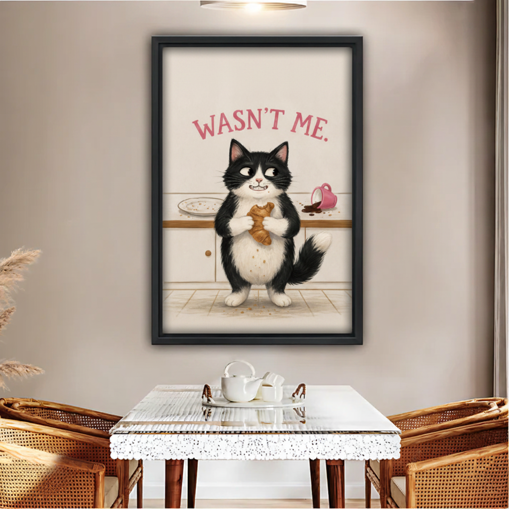 "Wasn't Me" Guilty Cat Kitchen Funny Framed Canvas Wall Art|Liberty Signs#L1929