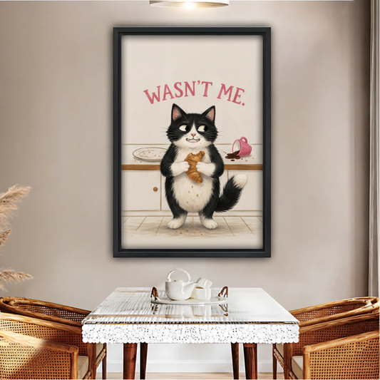 "Wasn't Me" Guilty Cat Kitchen Funny Framed Canvas Wall Art|Liberty Signs#L1929