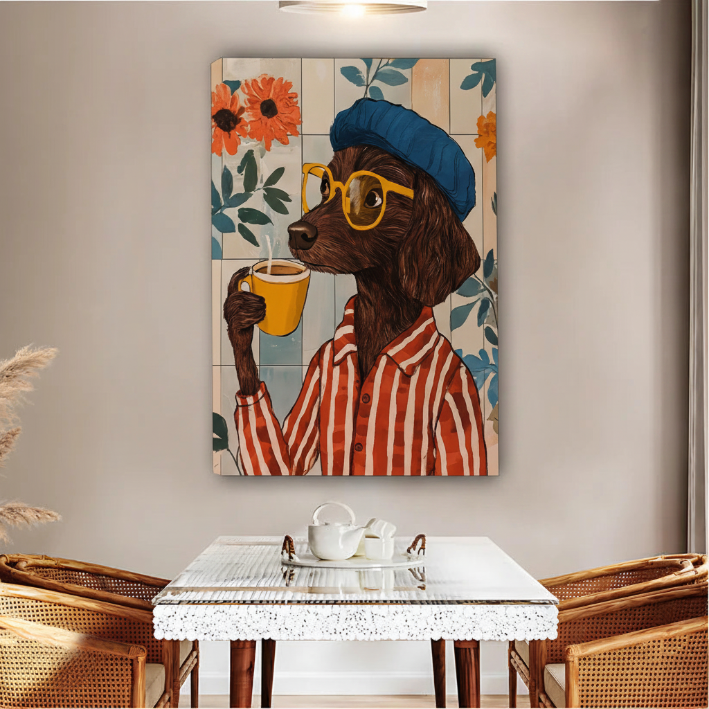 Trendy Dog Canvas Wall Art – Black Framed Coffee Lover Print|Liberty Signs#L1803