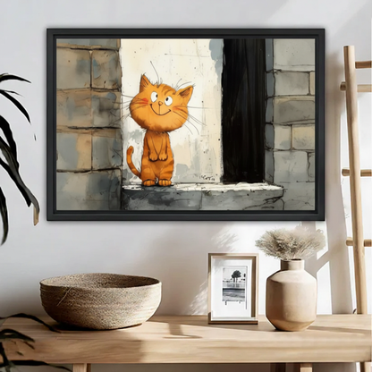Funny Orange Cat Canvas Wall Art Print - Whimsical Feline Home Decor