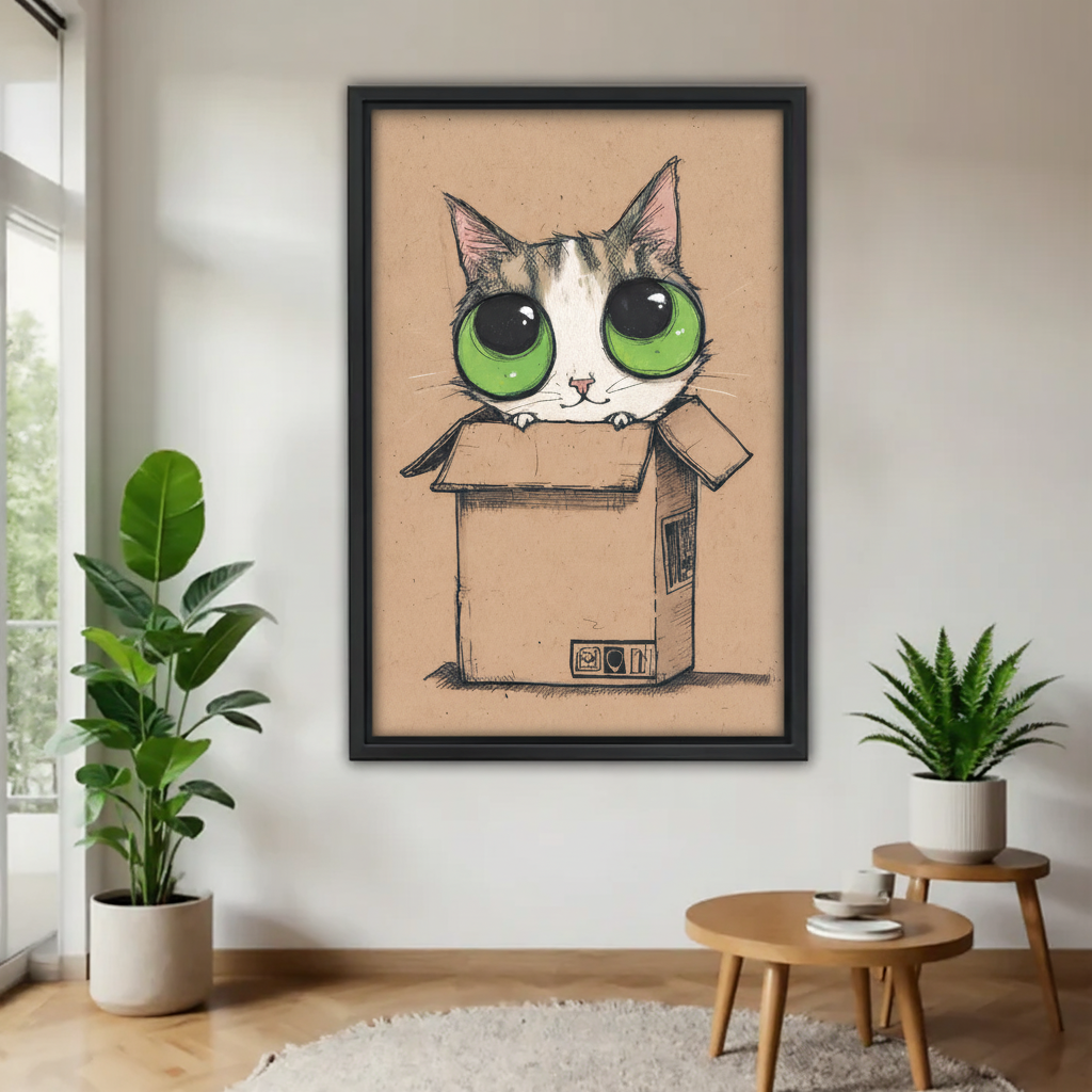 Cat in Box Wall Art - Cute Green Eyes Print | Modern Home Decor|Liberty Signs #L664