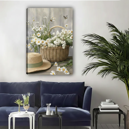 Daisy Basket Cottage Canvas Wall Art Print|Liberty Signs#L1785