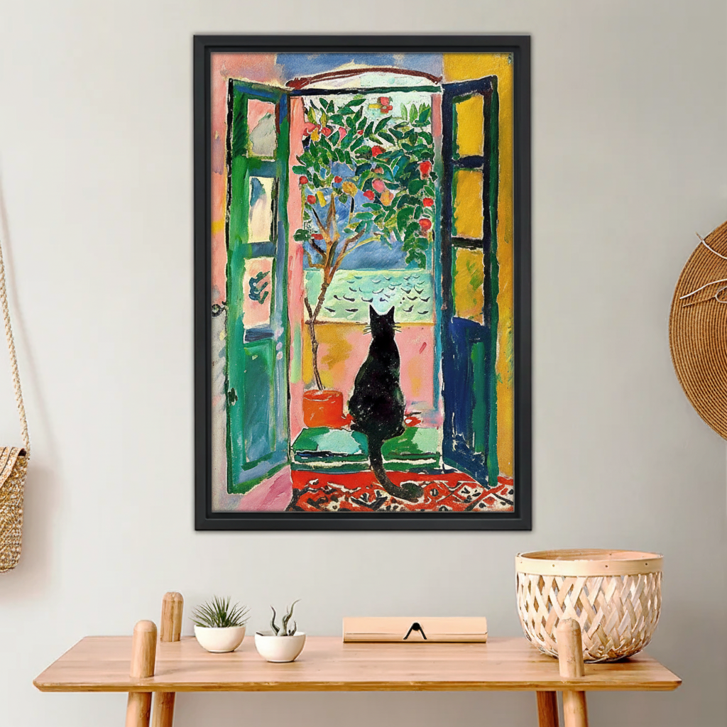 Cat at Window with Lemon Tree Art Print - Matisse Inspired Fauvist Style|Liberty Signs #L687