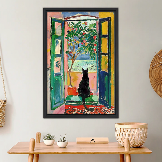Cat at Window with Lemon Tree Art Print - Matisse Inspired Fauvist Style|Liberty Signs #L687