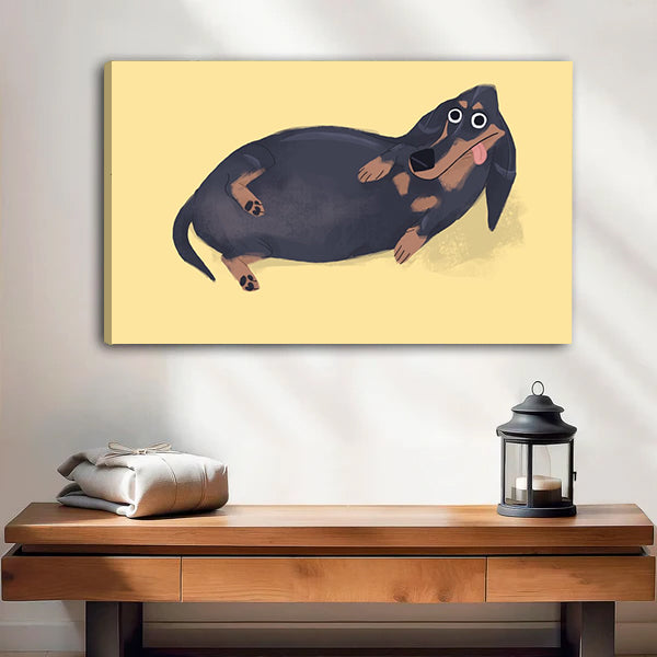 Dachshund Canvas Art Print - Funny Chubby Dog Wall Decor for Entryway