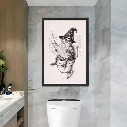 Vintage Wizard Frog Canvas Wall Art L6006 — Framed canvas; bathroom above a toilet