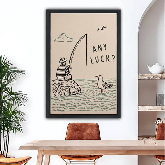 Minimalist Fishing Humor Canvas Wall Art L6013 — Framed canvas; bright dining space