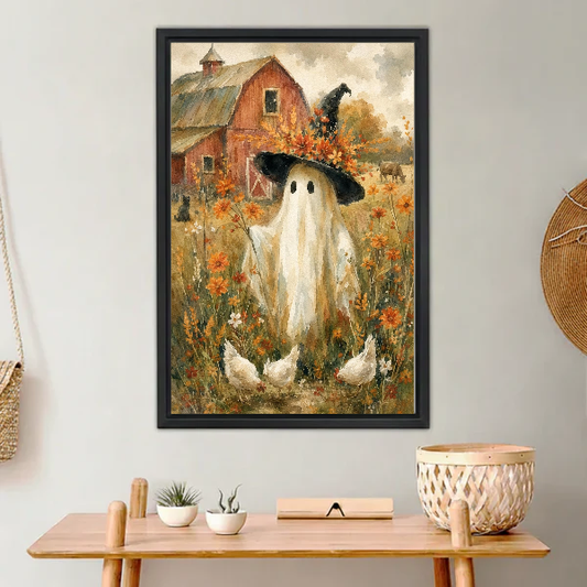 Vintage Autumn Ghost Canvas Wall Art L6015 — Framed canvas; warm neutral living space