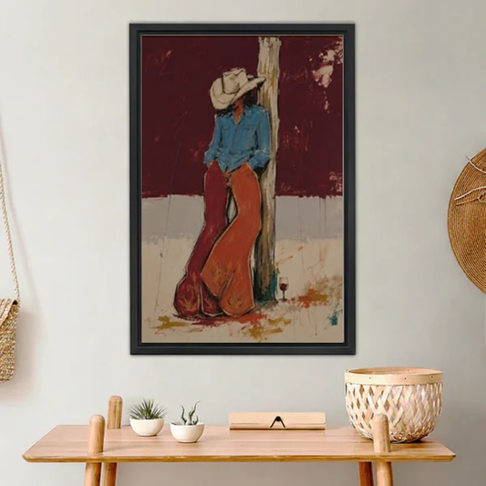 Rustic Cowboy Rest Canvas Wall Art L6040 — Framed canvas; warm neutral living space