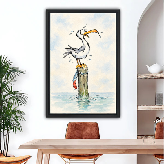 Funny Seagull Pier Canvas Wall Art L6050 — Framed canvas; bright dining space