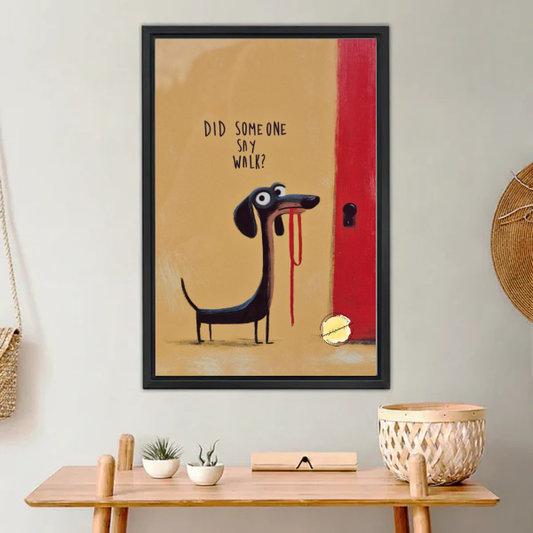 Eager Dachshund Walk Canvas Wall Art L6063 — Framed canvas; warm neutral living space