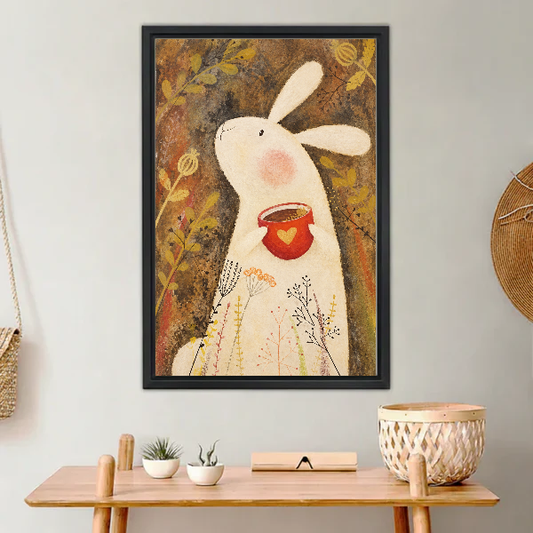 Gentle Bunny Heart Canvas Wall Art L6072 — Framed canvas; warm neutral living space