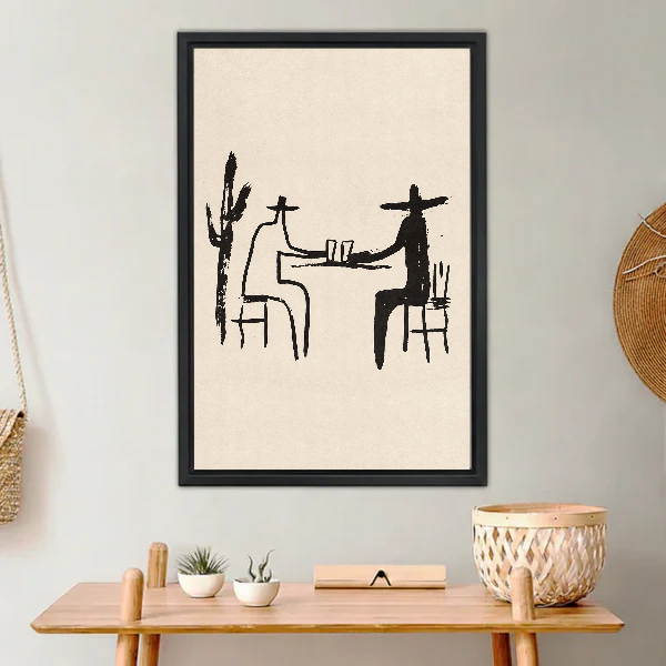 Cowboy Toast Canvas Wall Art framed above a light wood console with cacti.