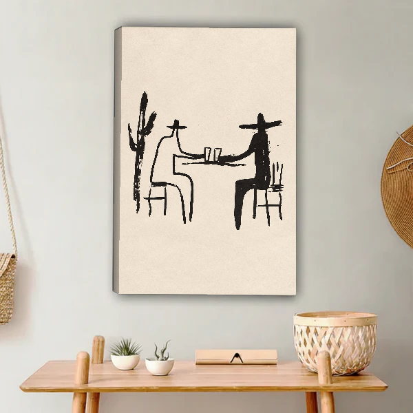 Cowboy Toast Canvas Wall Art unframed above a light wood console and woven basket.