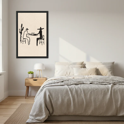 Cowboy Toast Canvas Wall Art framed above a cream bed with wooden nightstands.