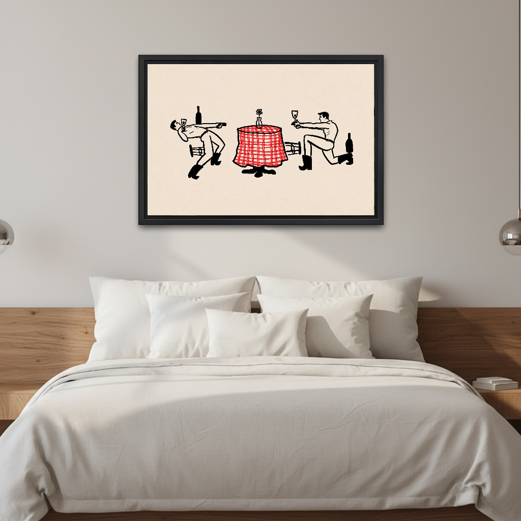 Western Toast Canvas Wall Art framed above white bedding and a warm wood headboard.