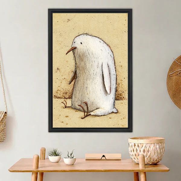Plump Bird Canvas Wall Art framed above a light wood console with cacti.