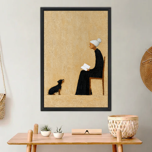 Reading Companions Canvas Wall Art framed above a light wood console with cacti.