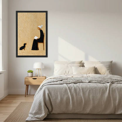 Reading Companions Canvas Wall Art framed above a cream bed with wooden nightstands.