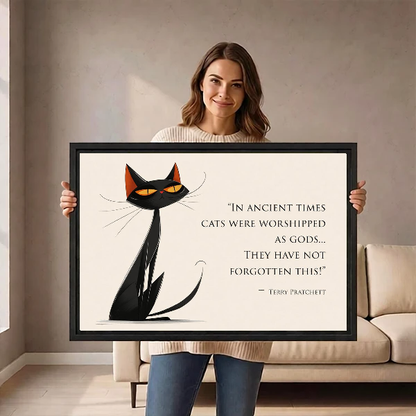 Cat Quote Canvas Wall Art held by a standing woman in a neutral room.