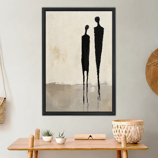 Minimalist Couple Canvas Wall Art framed above a light wood console with cacti.