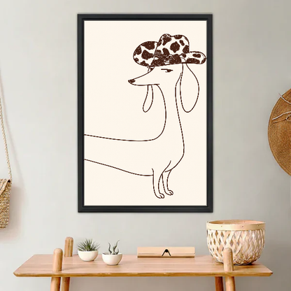 Cowboy Hat Dachshund Canvas Wall Art framed above a light wood console with cacti.