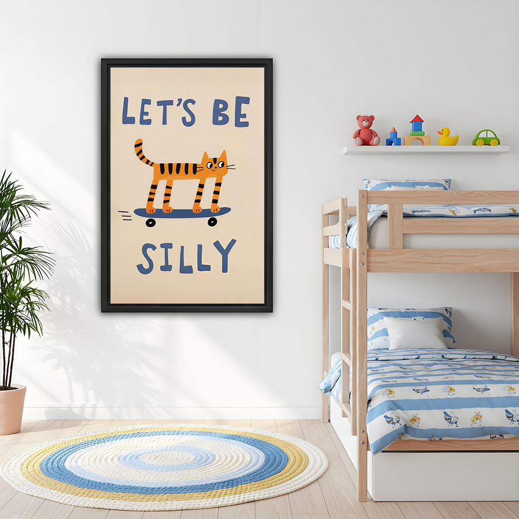 Whimsical Skateboarding Cat Canvas Wall Art | Framed & Unframed l5109